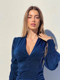 Abito glitter blu con bottoncini