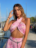 Completo top e pantalone rosa a fiori
