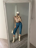 Jeans boyfriend con cintura compresa brown