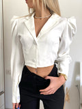 Camicia crop bianca con maniche a palloncino