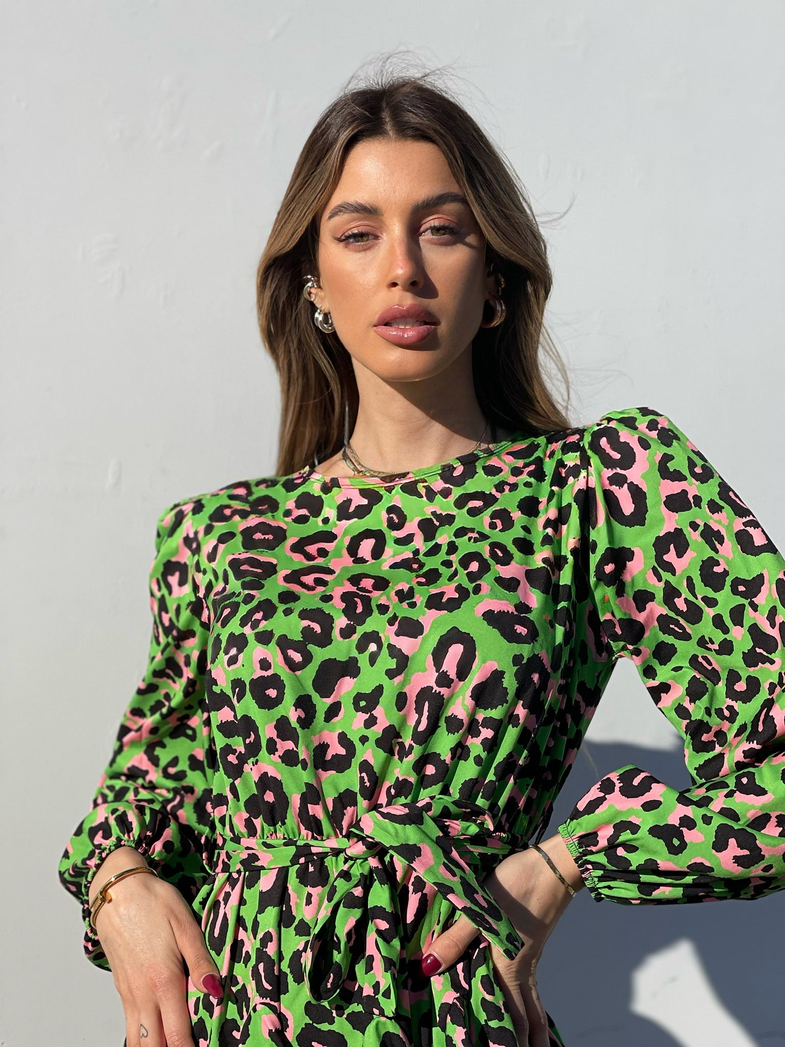 Abito maculato verde e rosa