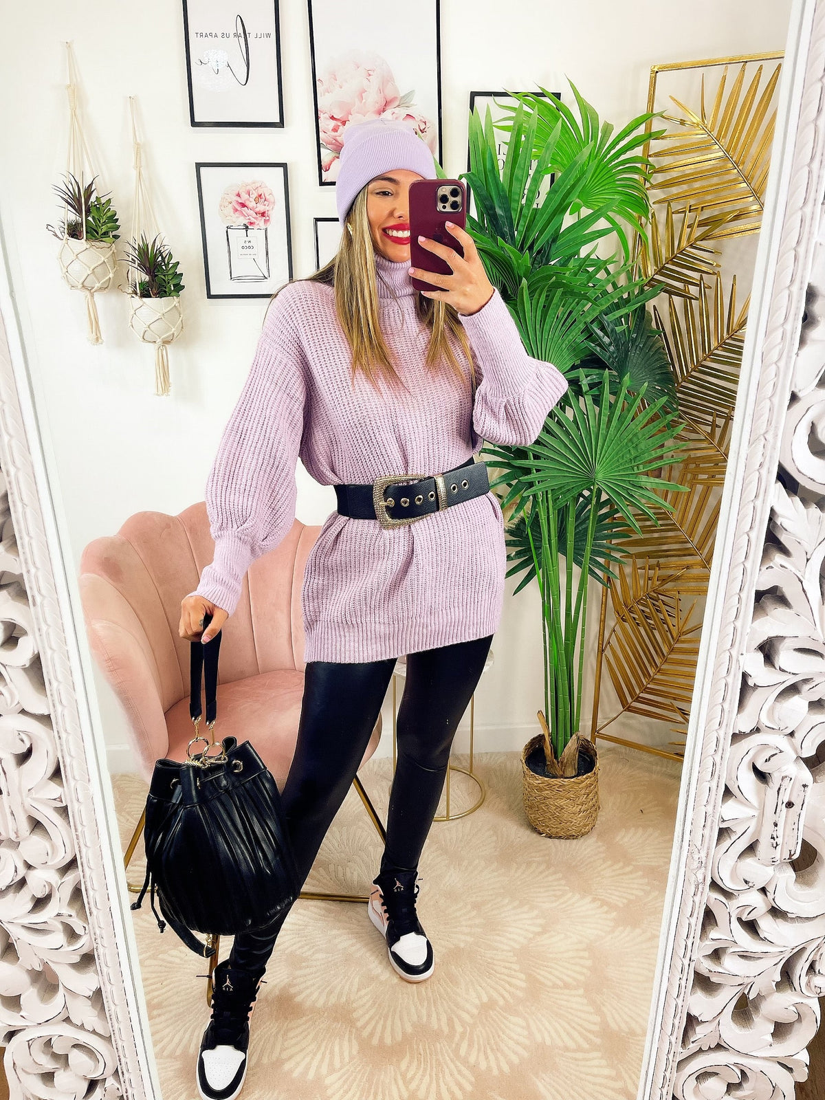 Maxi maglione top quality collo alto lilla