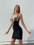 Abito bustier nero con frange