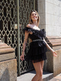 Abito a balze in tulle nero
