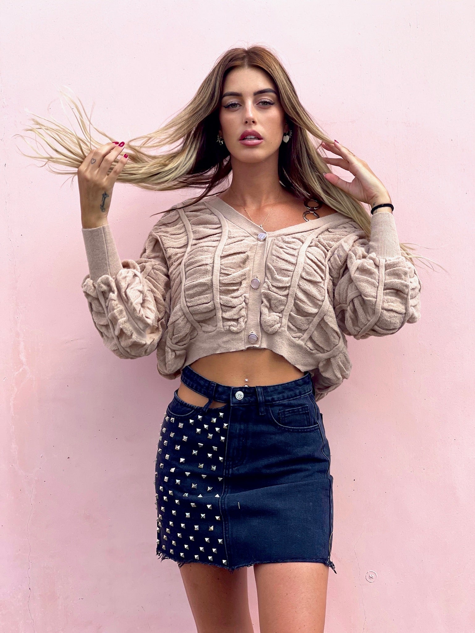 Cardigan panna a trecce