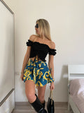 Top crop arricciato con manichina nero