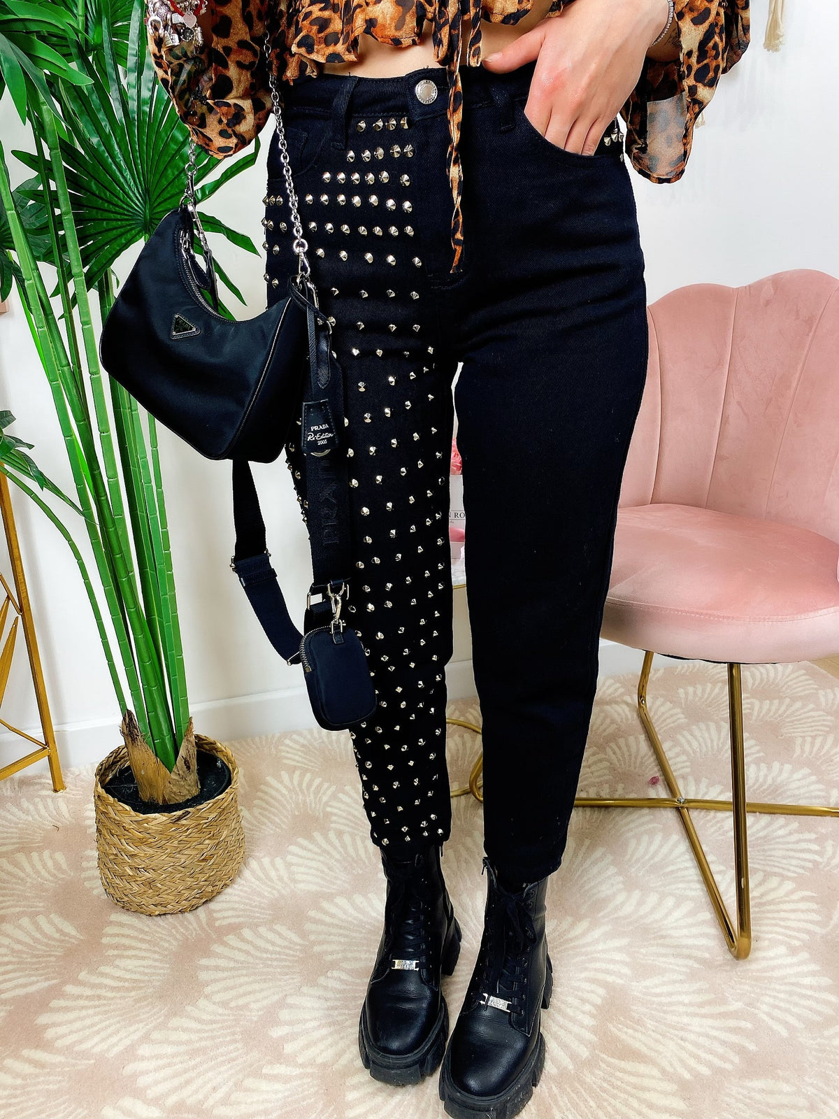 Jeans con borchie Nero