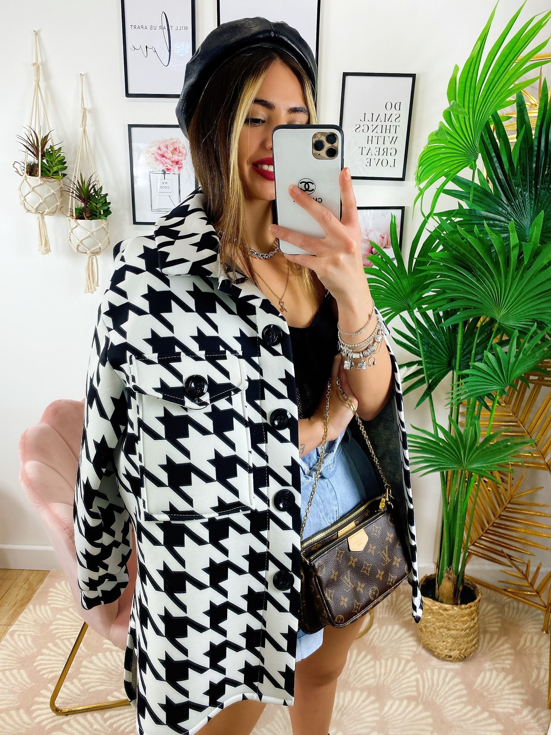 Giaccone pied de poule Nero
