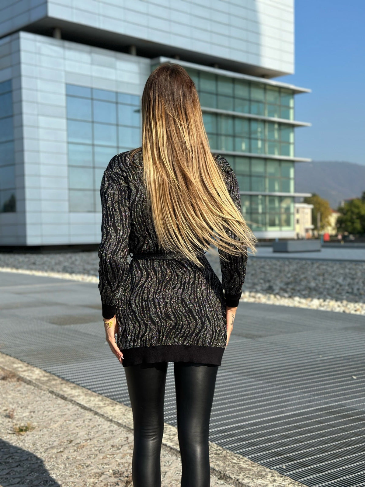 Cardigan in lurex zebrato nero