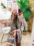 Cardigan con frange maculato rosa