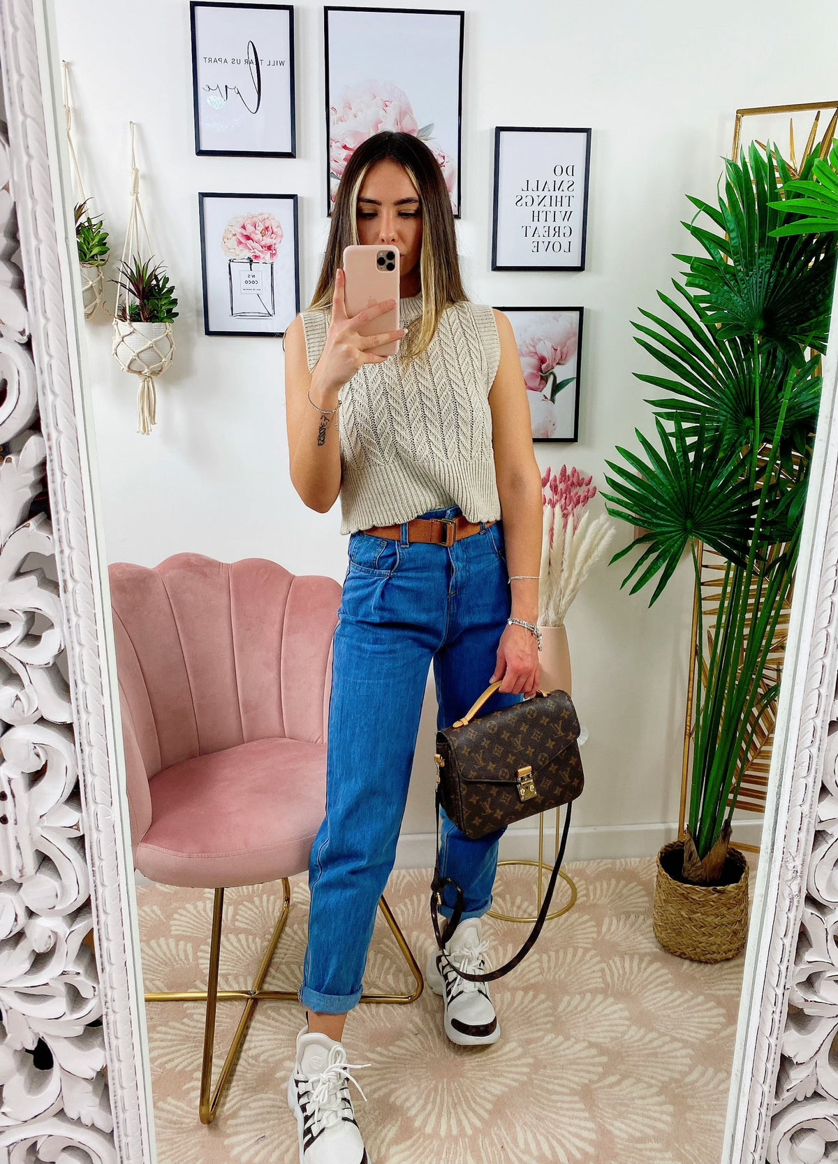 Jeans boyfriend con cintura compresa brown