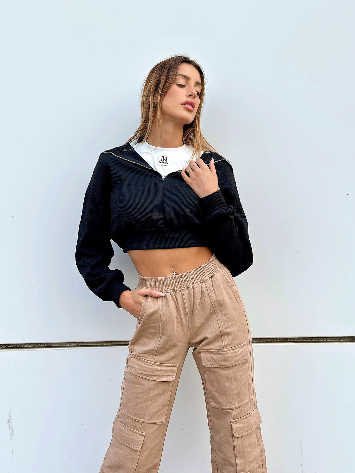T-shirt più felpa crop