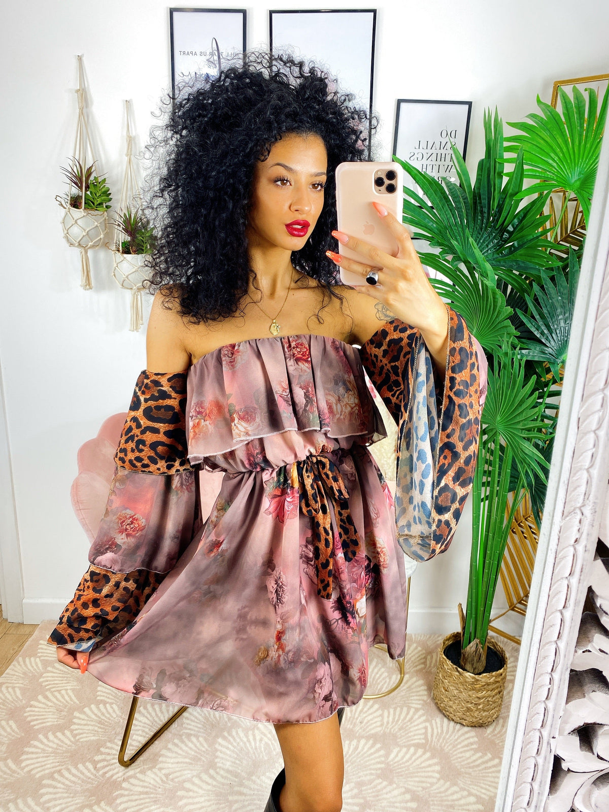 Abito a kimono maculato rosa