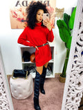 Abito in maglia a trecce collo alto rosso