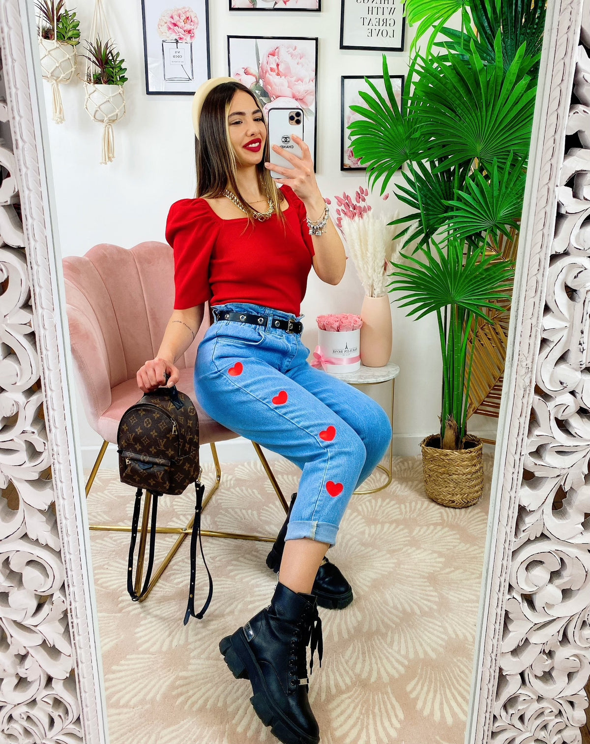 Top con spalline bombate Rosso