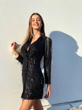Abito nero frange in paillettes