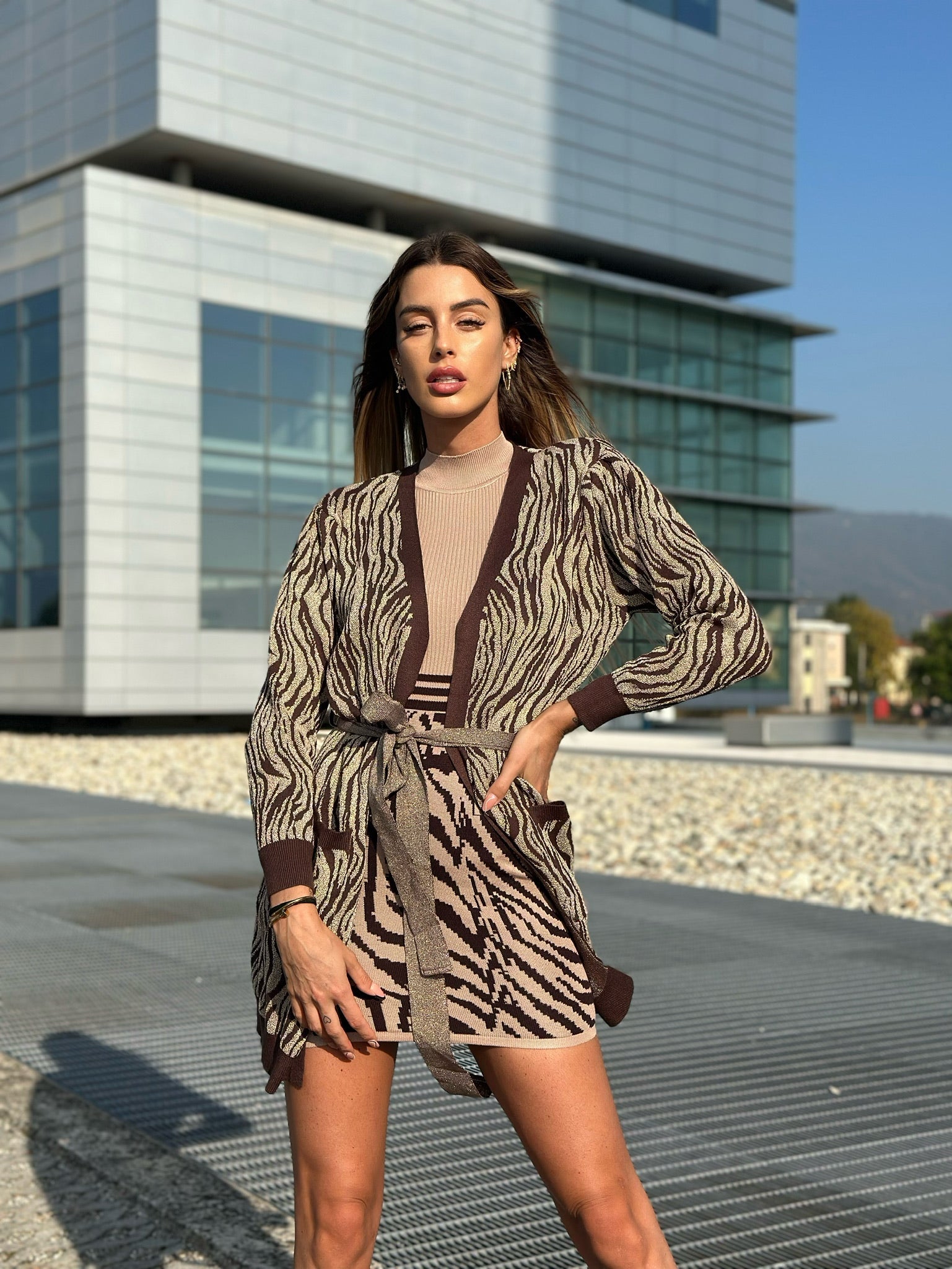 Cardigan in lurex zebrato choco gold