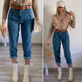 Jeans boyfriend con cintura compresa brown
