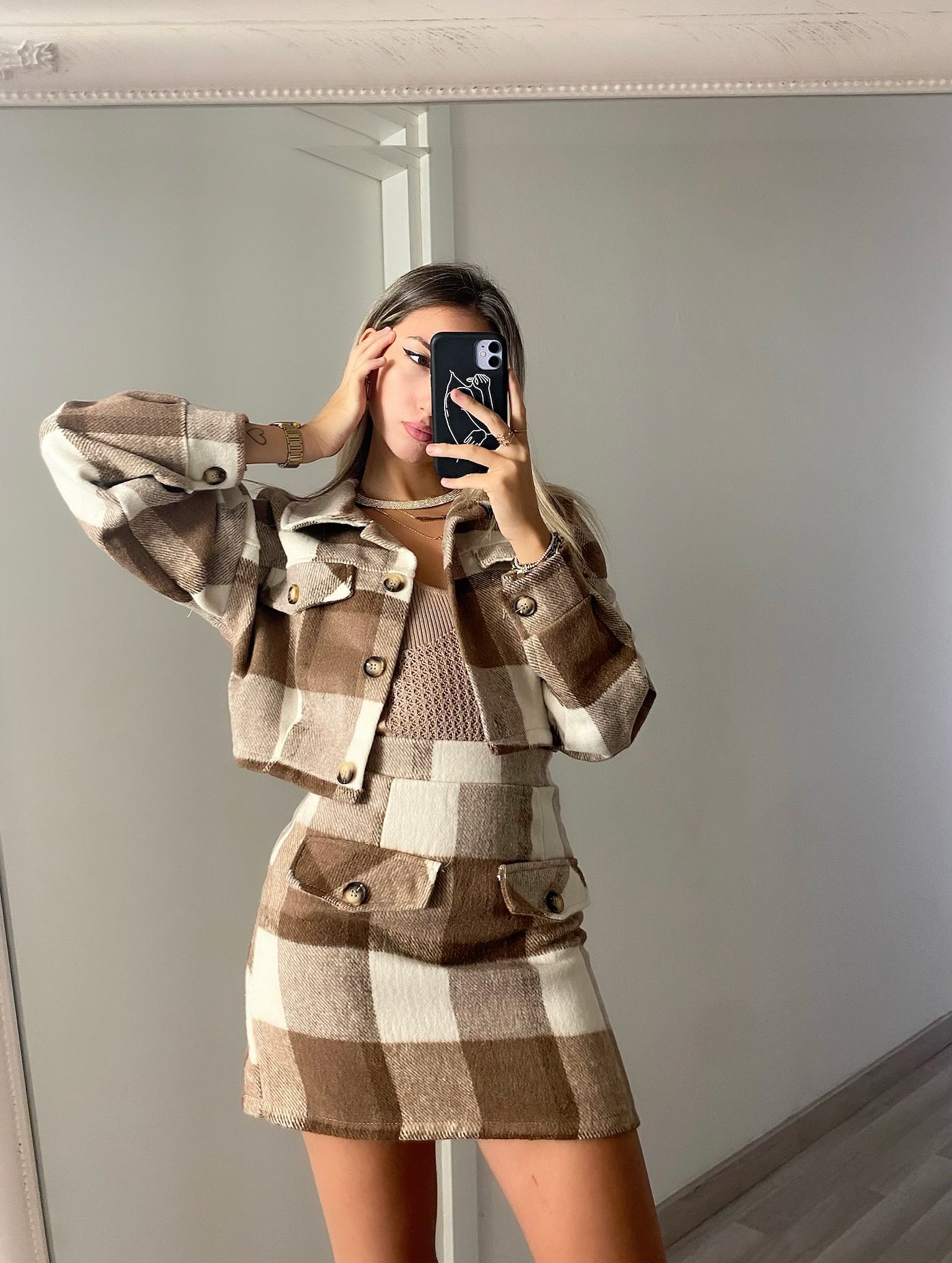 Completo giacca e gonna tweed nude