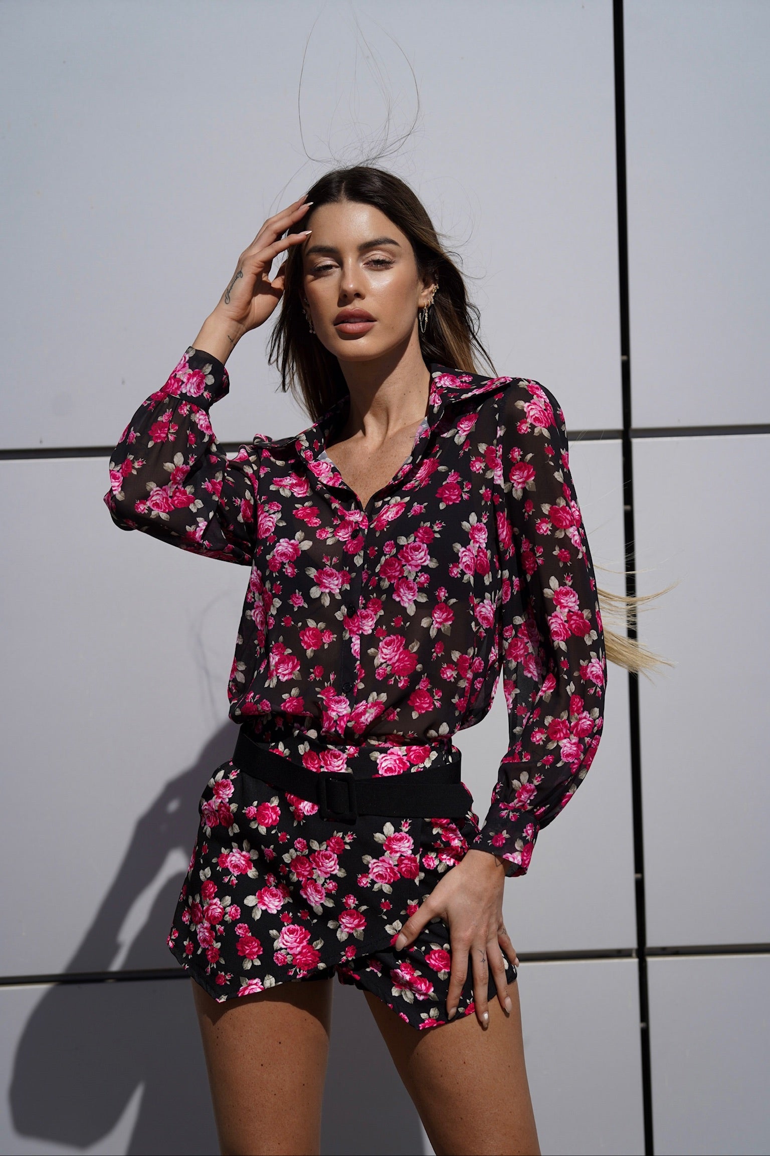 Completo camicia e short a fiori
