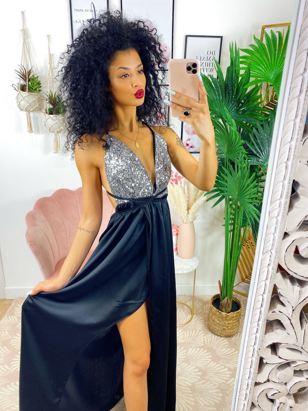 Dress Afrodite con paillettes nero e argento