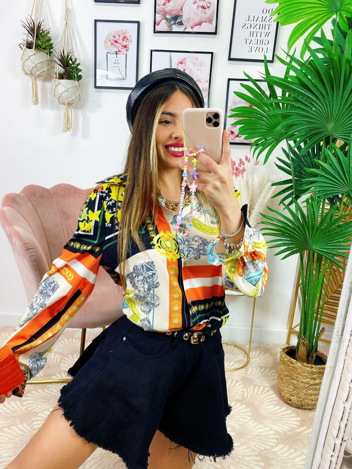 Camicia etnica dettaglio arancio senza borsetta
