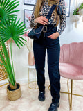 Jeans boyfriend nero con cintura compresa