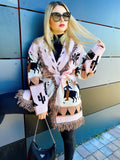 Cardigan frange e cinta con cavallo rosa