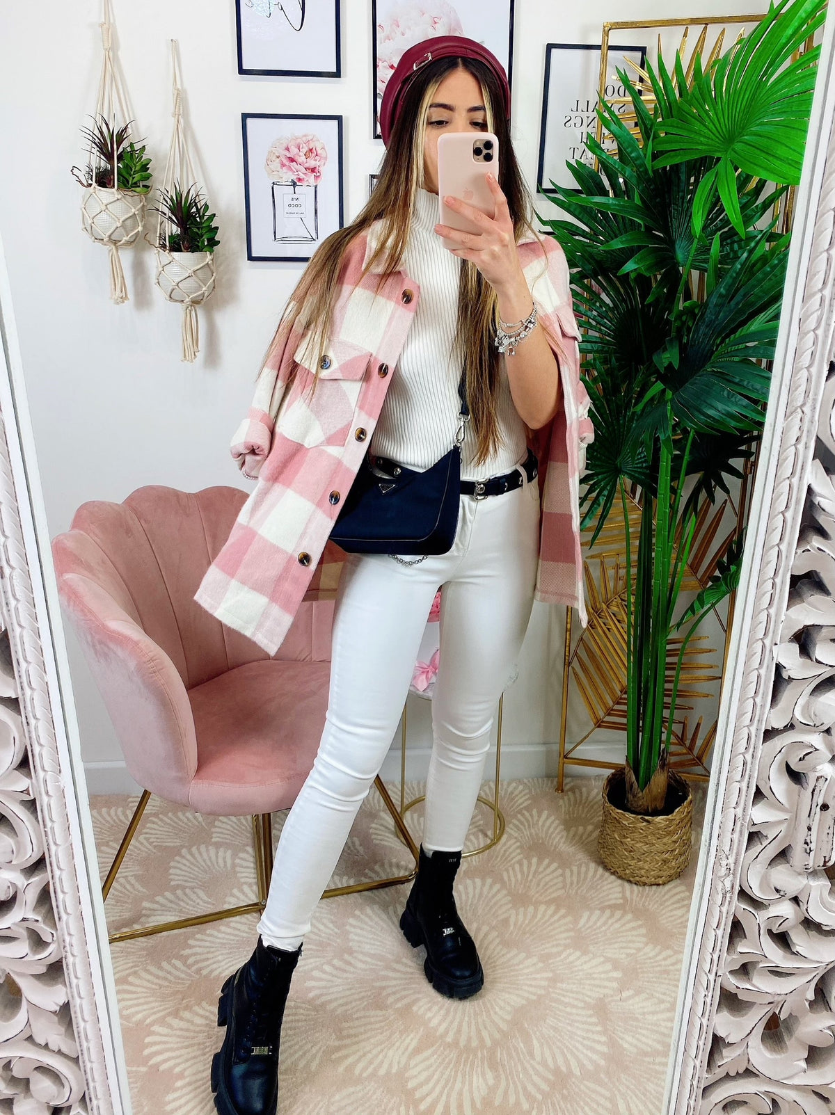 Giacca a quadri Rosa con tasche