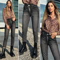 Jeans a vita alta grigio/nero