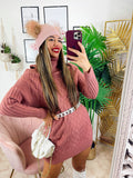 Maxi maglia a collo alto rosa