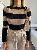 Maglione a righe con spacco nude Nero
