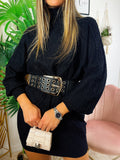 Maxi maglione top quality a trecce nero