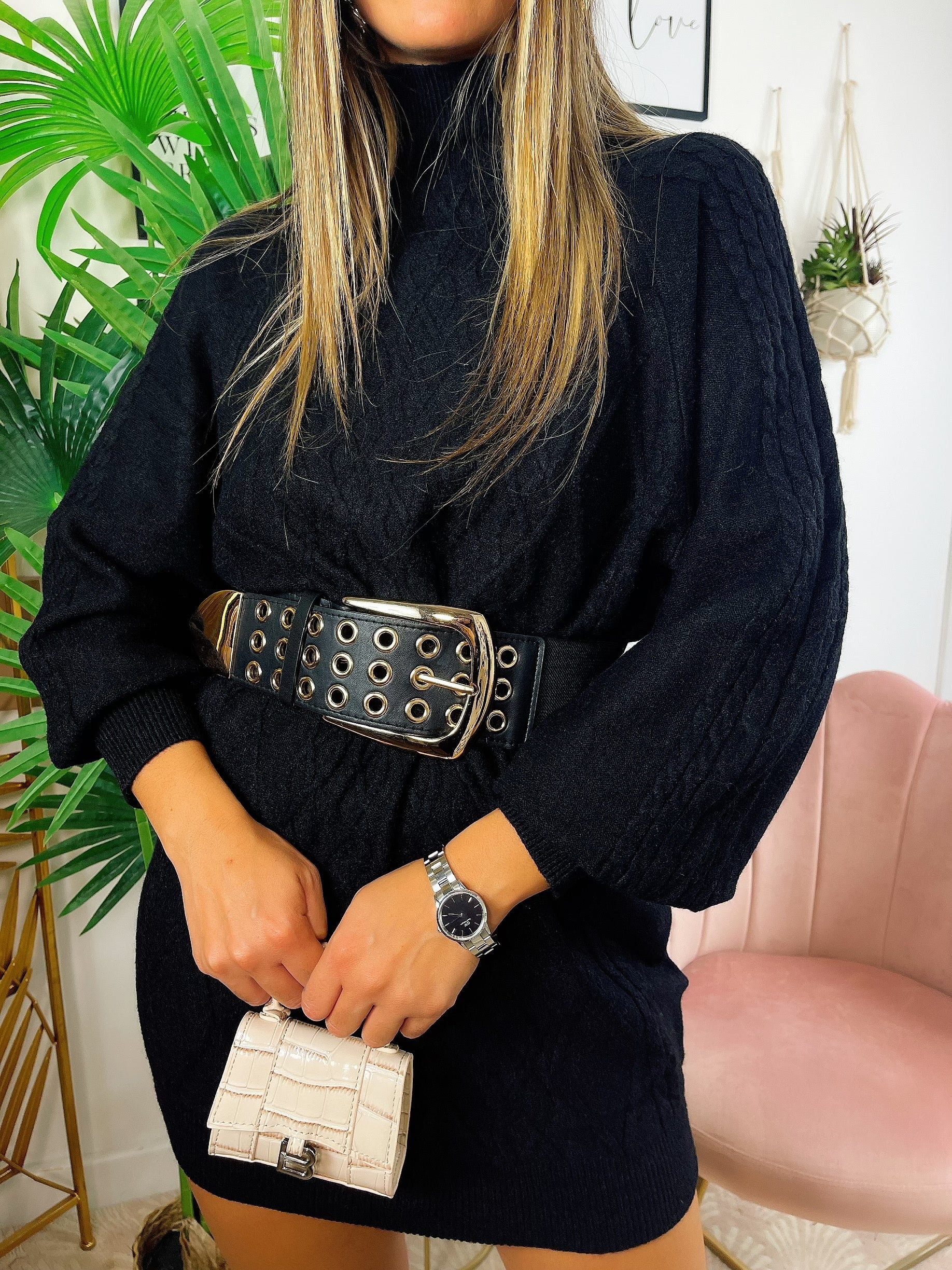 Maxi maglione top quality a trecce nero