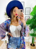 Kimono in seta etnico base lilla