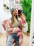Cardigan morbido a righe rosa