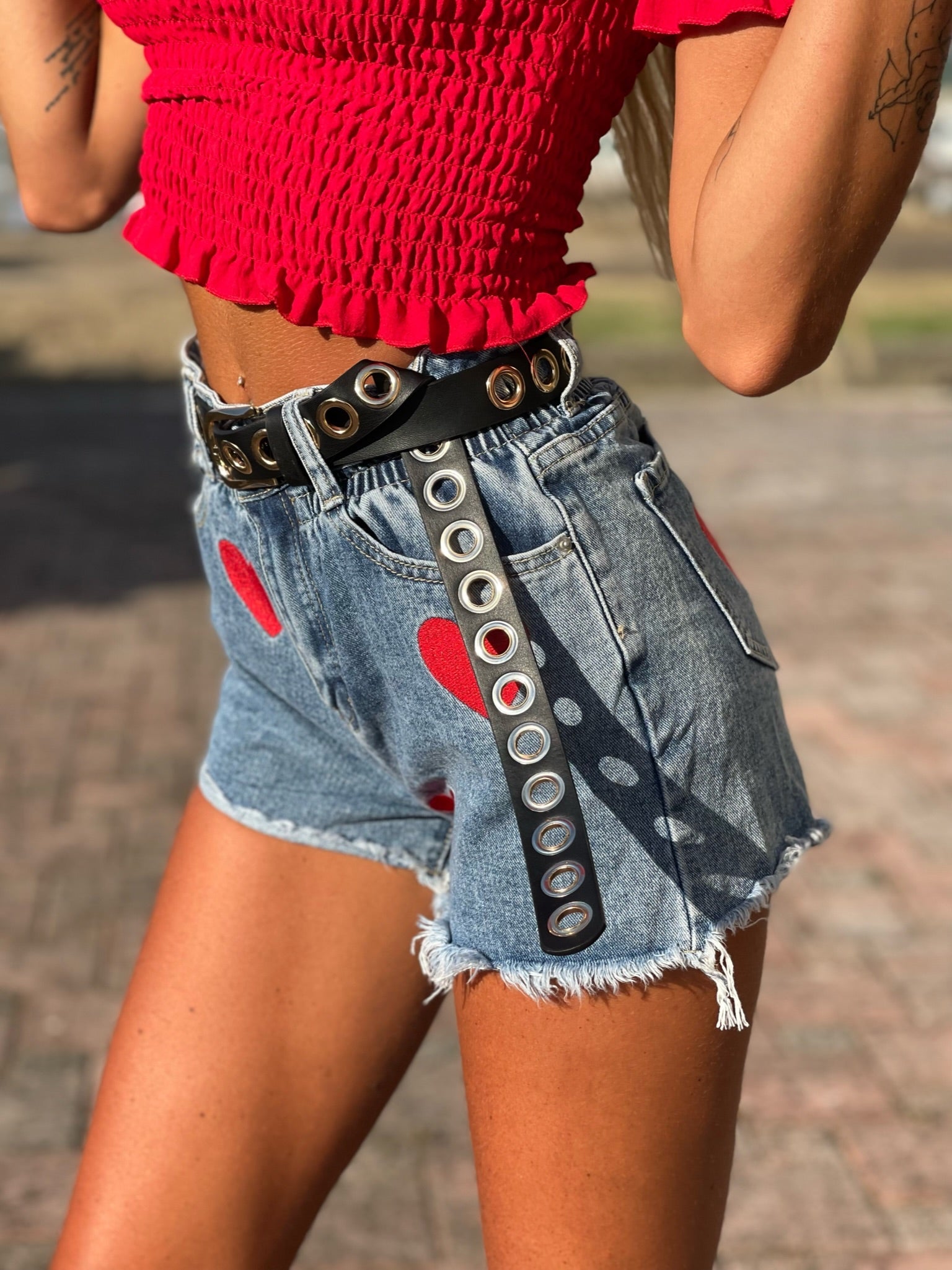 Short a caramella con cuori rossi