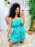 Abito in tulle a balze Venere Verdeacqua