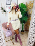 Maxi maglia a collo alto beige