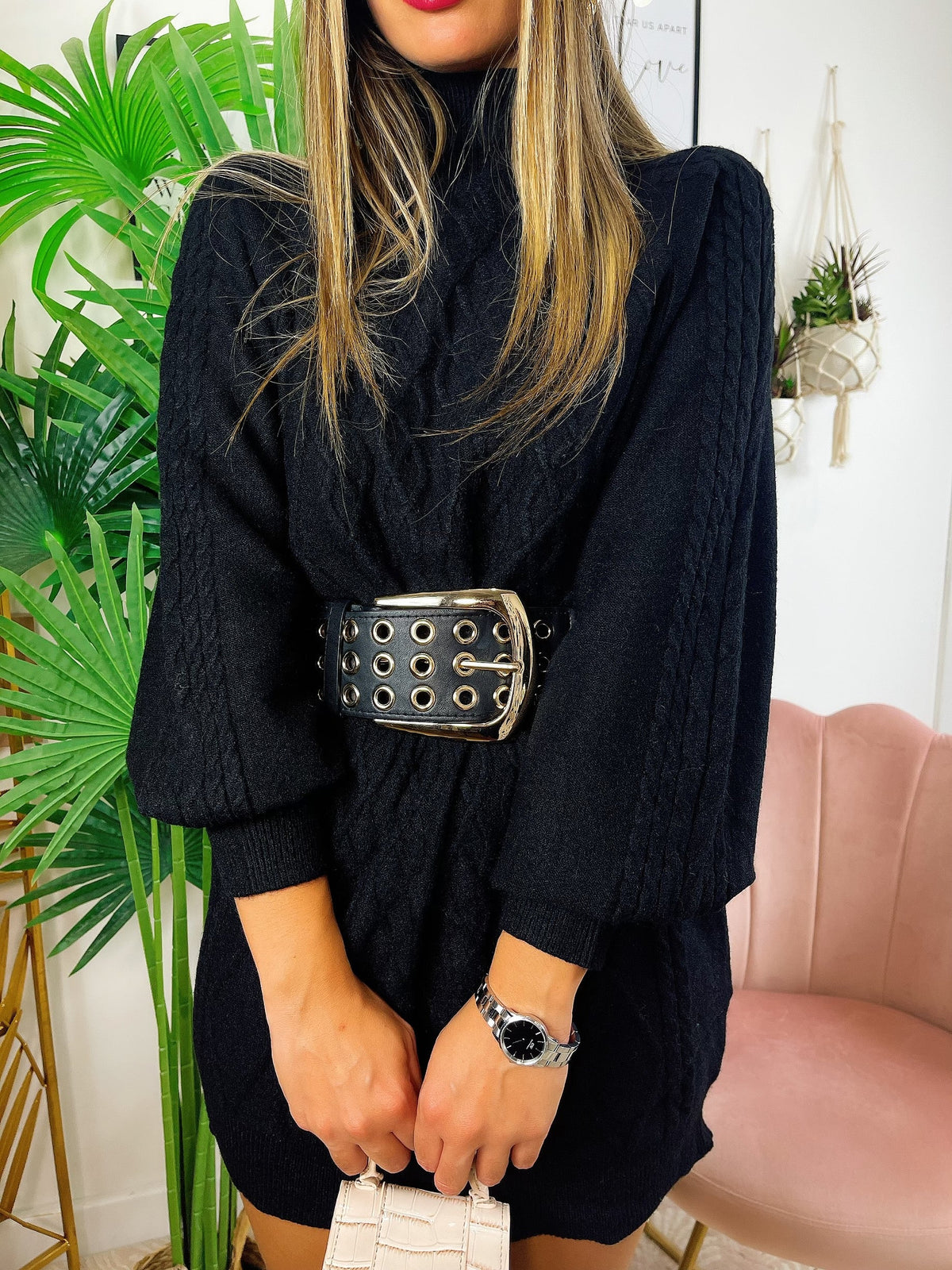 Maxi maglione top quality a trecce nero