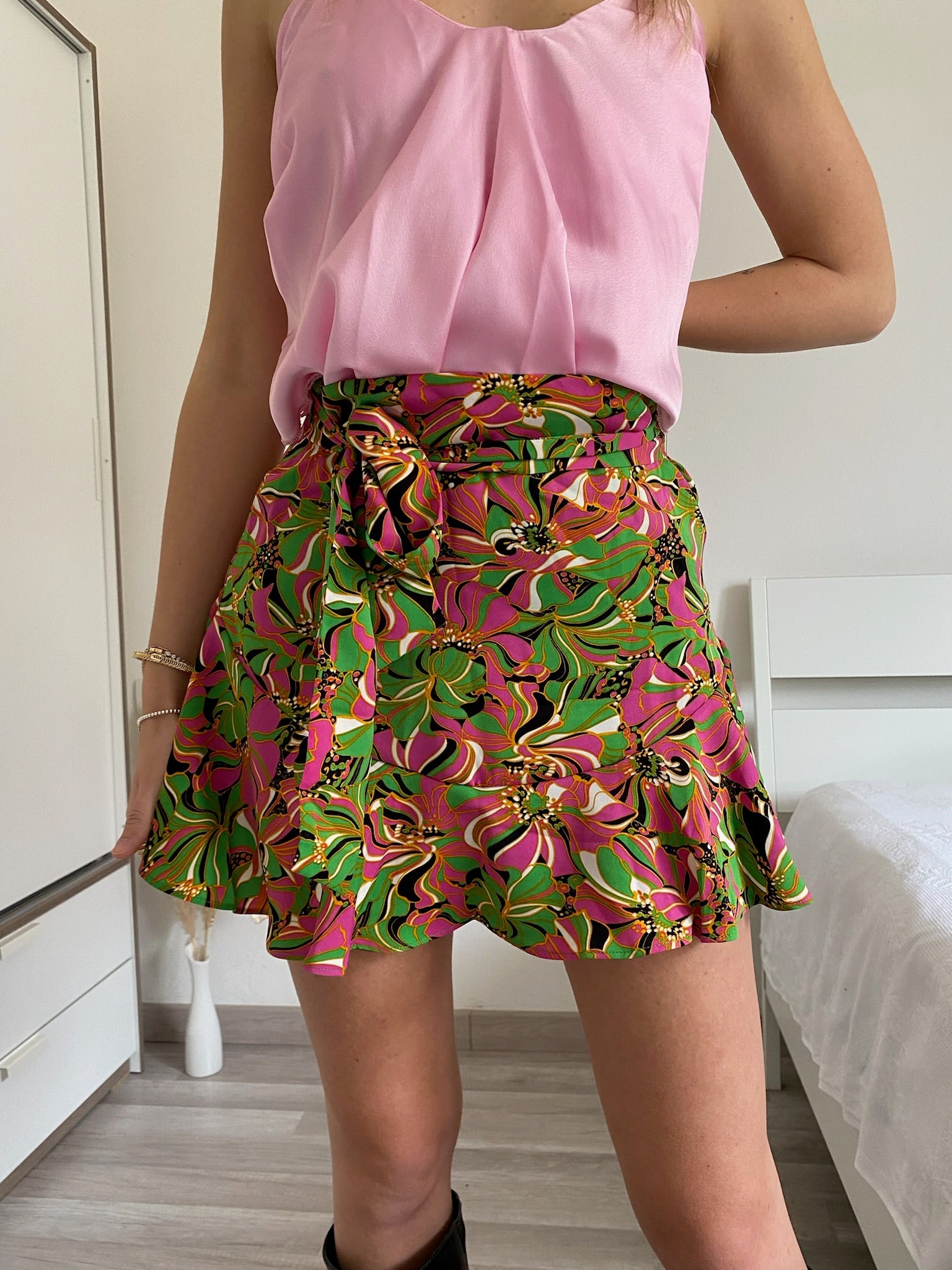 Gonna a fiori Fuxia verde