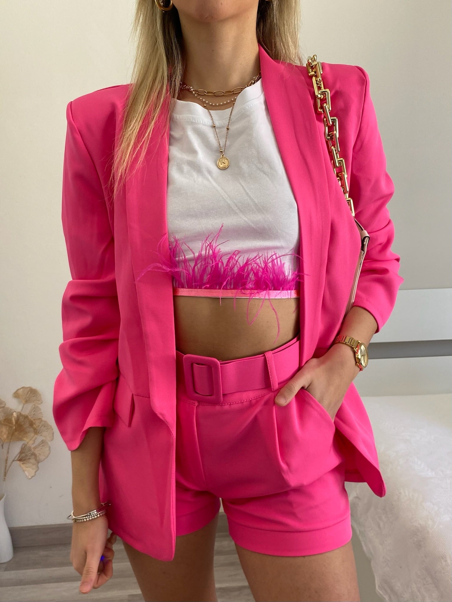 Completo giacca e Short Fuxia