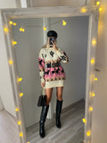 Maxi maglione collo alto con cavalli base Fuxia