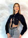 Giacca in jeans nero con frange