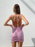 Abito rosa con incrocio e push up