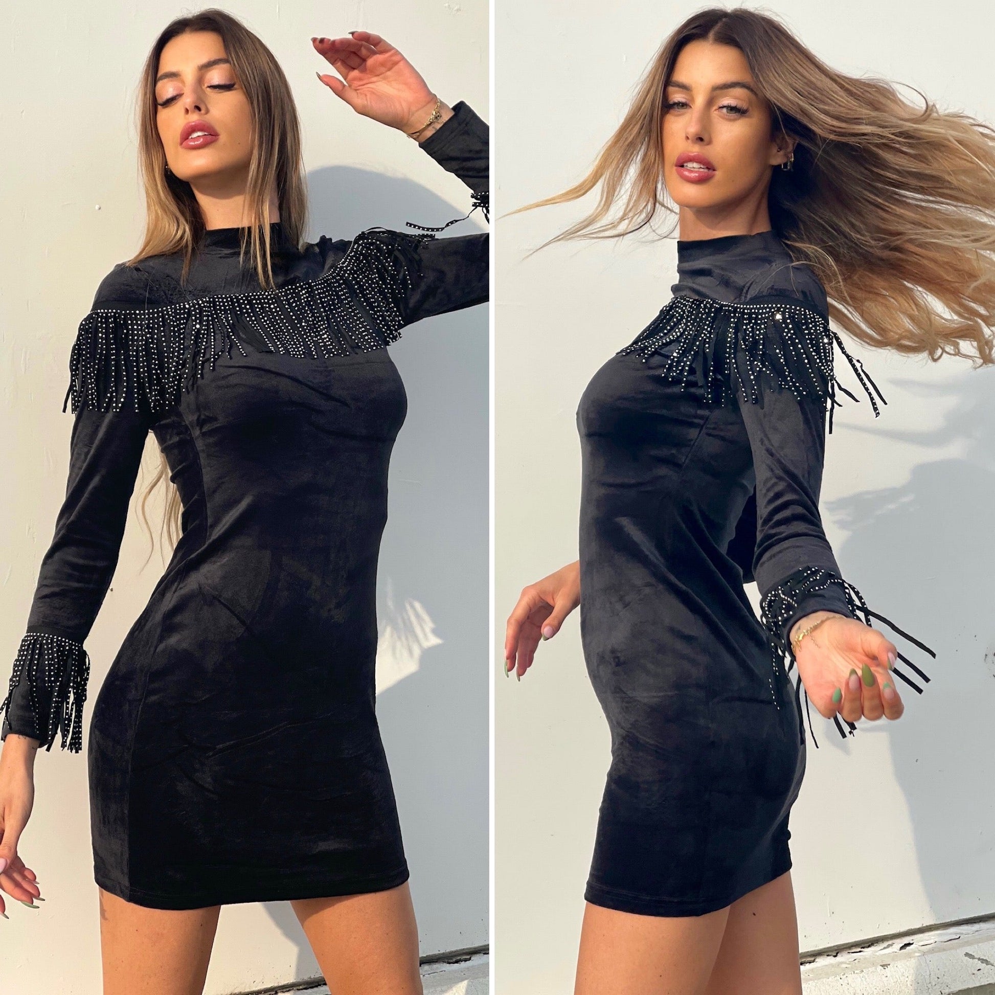 Abito in velluto con frange argento