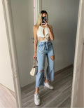 Jeans con cuore e strass