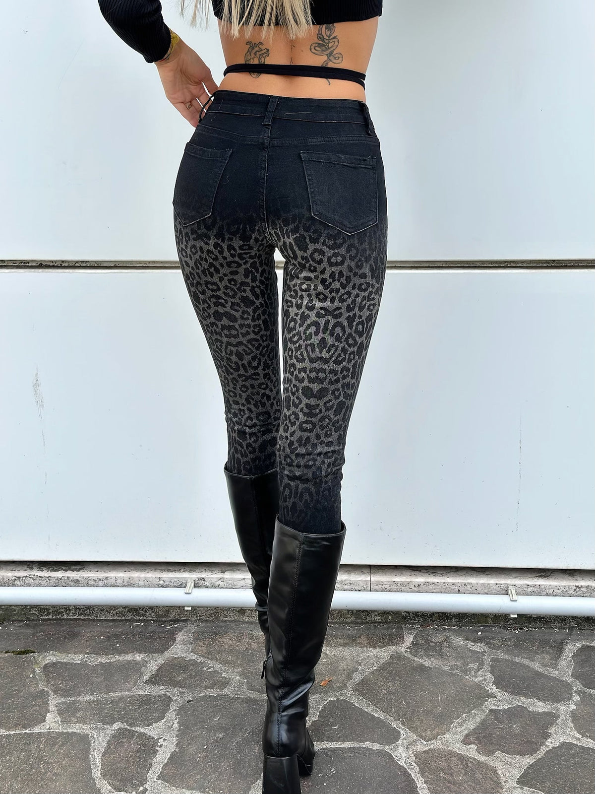 Jeans skinny animalier nero
