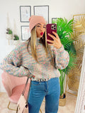 Maglione coloratissimo dettaglio celeste
