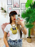 T-shirt con stampa glitter oro